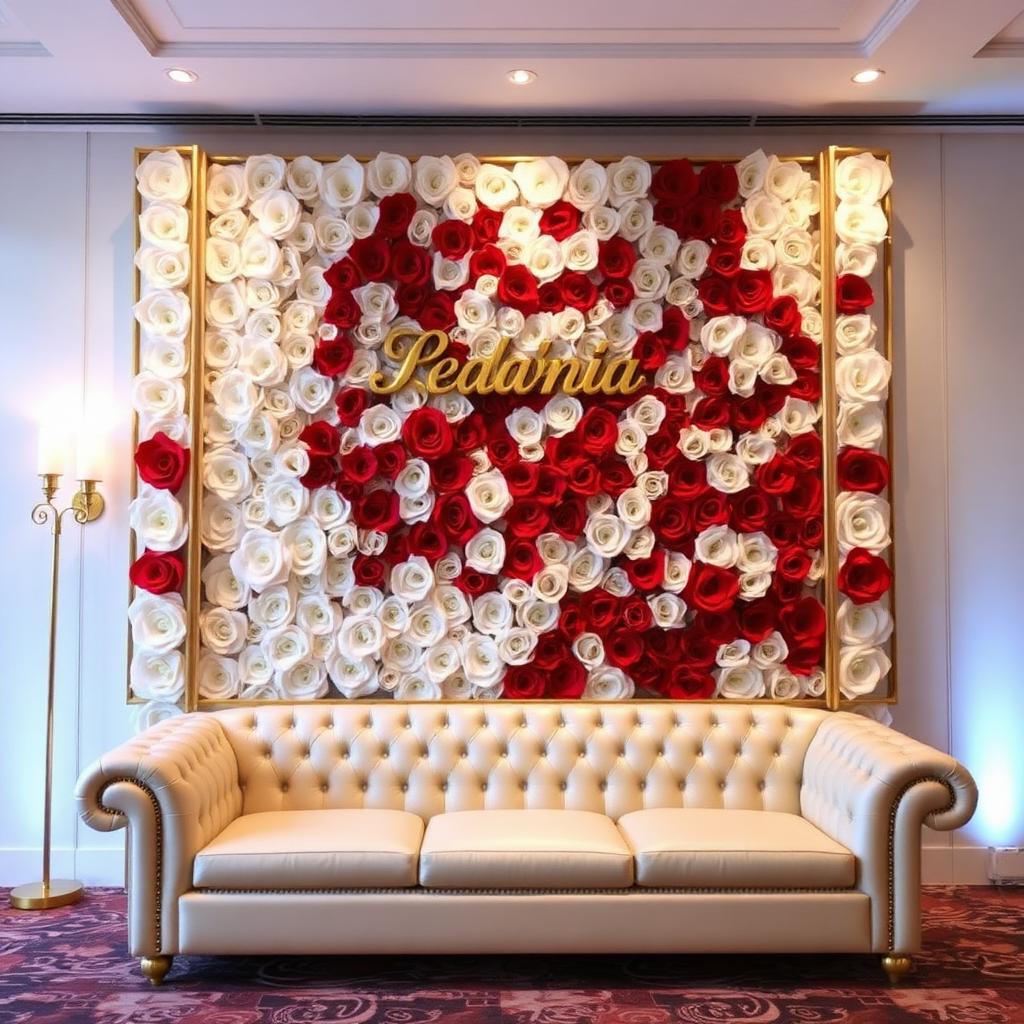 Floral reception backdrop at OXMO Banquet Vasant Kunj